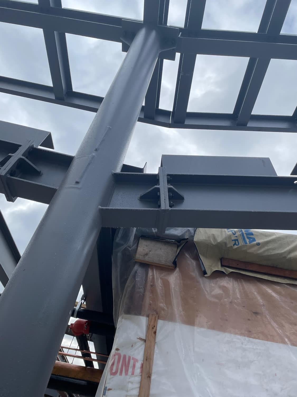 Structural steel connection detail on site